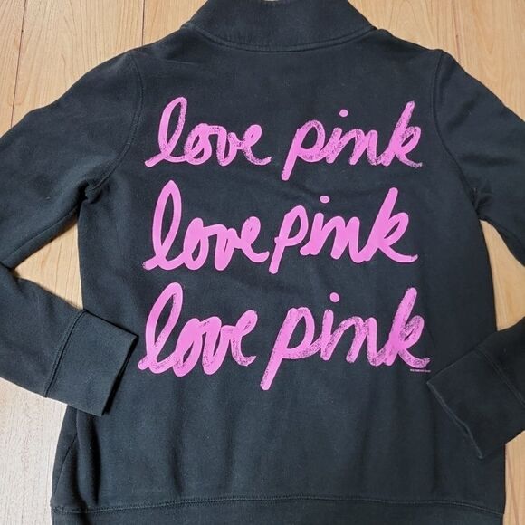 PINK VS BLACK 3/4 ZIP PULLOVER "LOVE PINK" ON BACK, SIZE SMALL - Picture 7 of 7